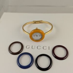 AUTH GUCCI 11/12  BEZEL BANGLE WATCH w/5 Bezels/ PETITE